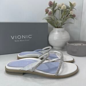 New Vionic Prism Minimalistic Shine Leather Sandals White Women 6.5 M NWB